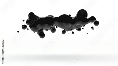 3d rendering of an abstract cloud of black oil droplets on a white background. Futuristic design, beautiful illustration for screensavers, background images, desktop and wallpaper.