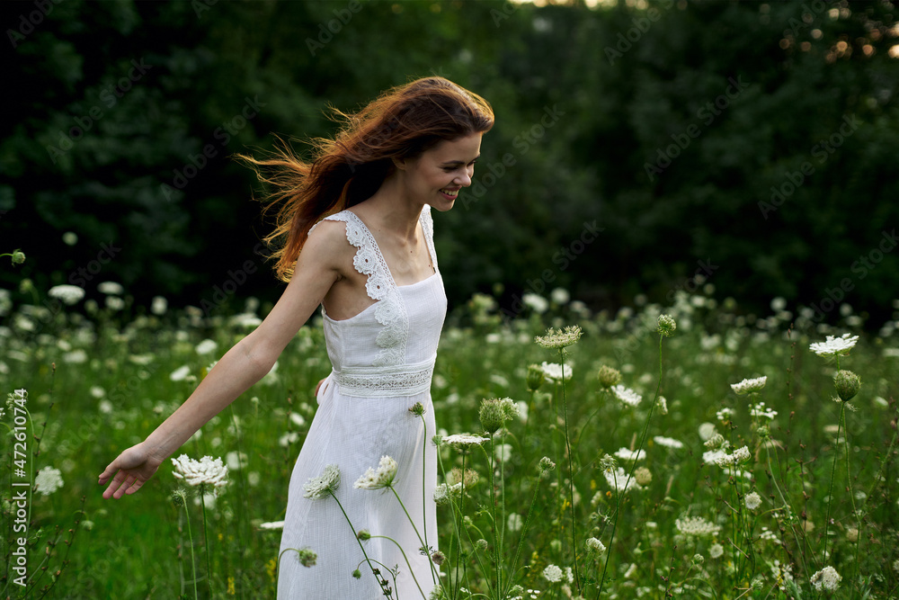 pretty woman in white dress field flowers freedom nature pretty woman in white dress field flowers freedom nature