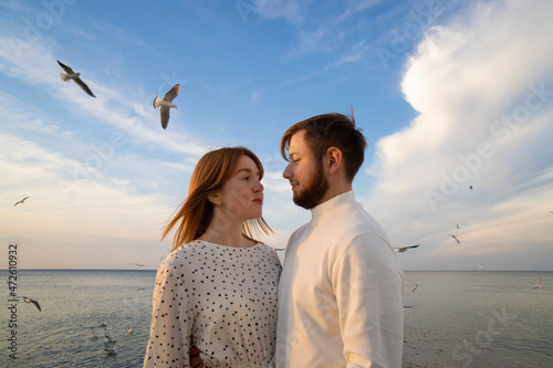 Kaliningrad, Russia. Young couple in love on the seaside