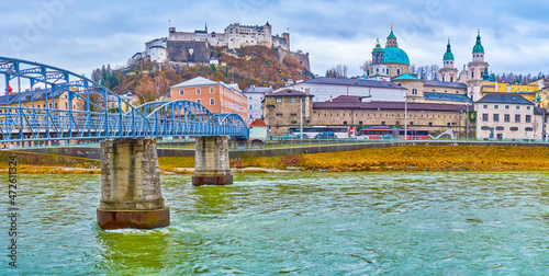 Panorama of the oldest district of Salzburg, Austria photo