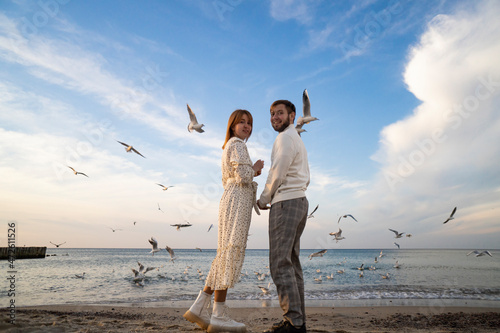 Kaliningrad, Russia. Young couple in love on the seaside