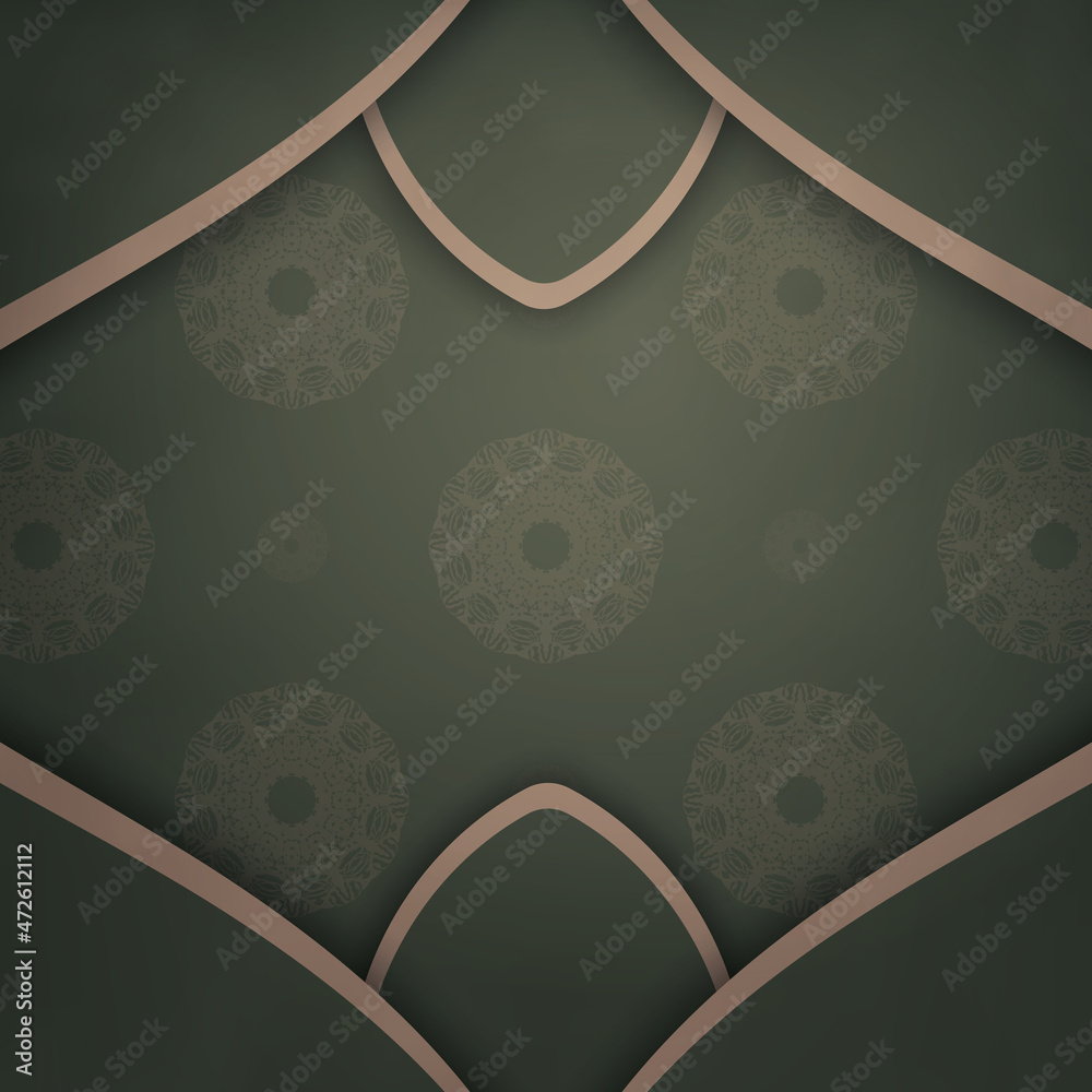 Green leaflet with luxurious brown pattern for your congratulations.