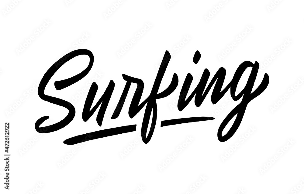Surfing hand lettering on white background