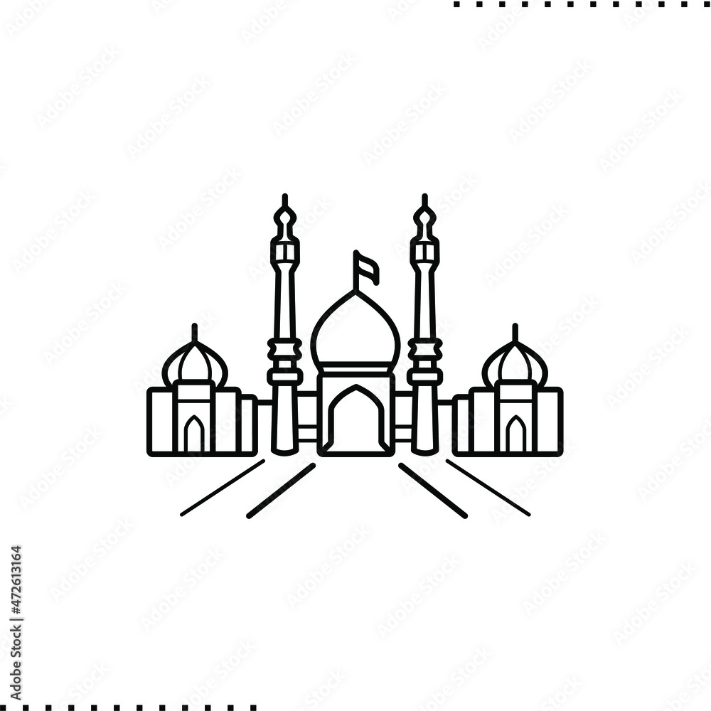 Iranian mosque, Muslim architecture icon, vector outline illustration isolated on white Iranian mosque, Muslim architecture icon, vector outline illustration isolated on white