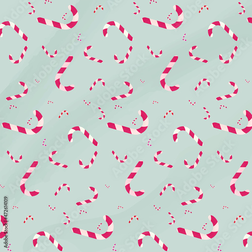 christmas candy pattern on green background