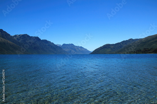 View of Lake , an inland lake in the South Island of New Zealand. It is in the southwest corner of the Otago region, near its boundary with Southland