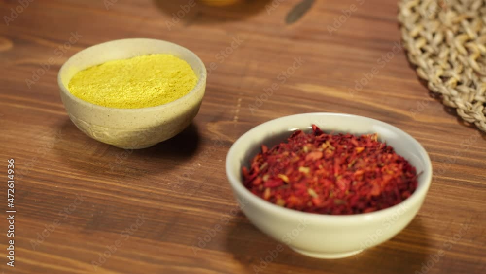Spices, dried herbs, pepper, top view. Middle eastern cuisine. Seasoning for cooking spicy dishes. Arabian or Moroccan food. Spices, dried herbs, pepper, top view. Middle eastern cuisine. Seasoning for cooking spicy dishes. Arabian or Moroccan food.