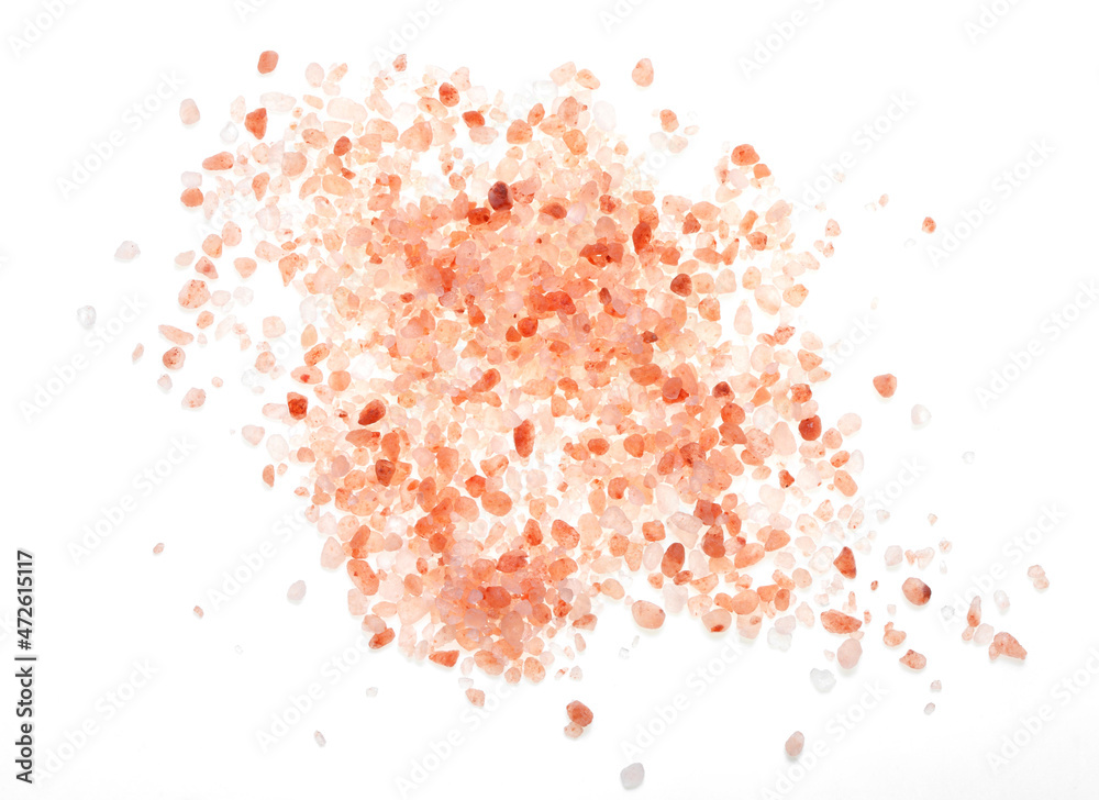 Himalayan pink salt on white background