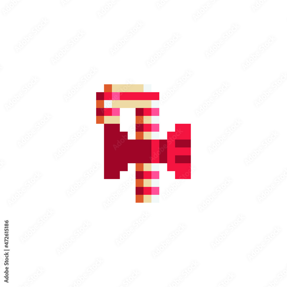 Сhristmas logo, red candy with bow, pixel art icon. Isolated vector illustration. Design for stickers, logo, app. 