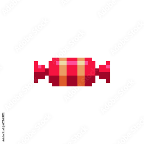 Candy icon. Pixel art style. Isolated vector illustration. Game assets 8-bit sprite. Design for stickers, web, mobile app.