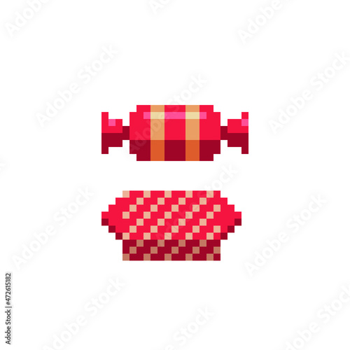 Candy icons. Pixel art style. Isolated vector illustration. Game assets 8-bit sprite. Design for stickers, web, mobile app.