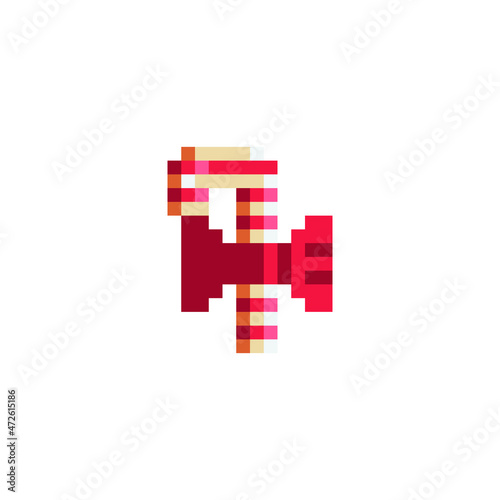 Сhristmas logo, red candy with bow, pixel art icon. Isolated vector illustration. Design for stickers, logo, app. 
