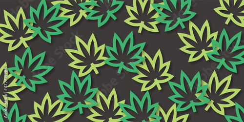 Cannabis leaf pattern background for website or wrapping paper (Black background version)