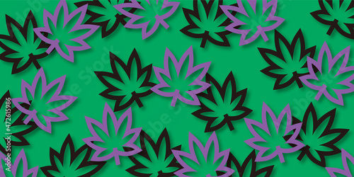 Cannabis leaf pattern background for website or wrapping paper (Green background version)