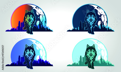 wolf lonely character gradient concept city forest night