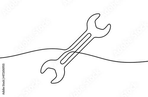 Continuous line drawing of wrench. Wrench linear icon. One line drawing background. Vector illustration. Wrench continuous line icon.