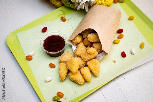 Cheese nugits with golden crust in the package