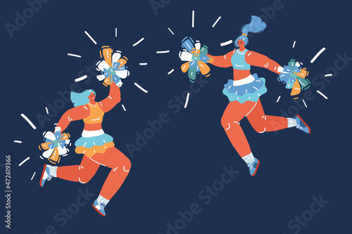 Cartoon vector illustration of Jumping cheerleaders girls