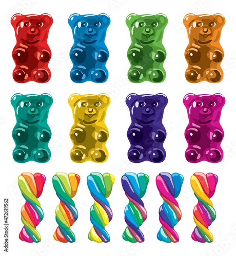 vector gummy bear candies and twisted lollies