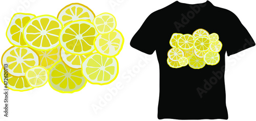Many halves of yellow lemons vector illustration design, ready for printing on a t-shirt, clothes, poster and other purposes.