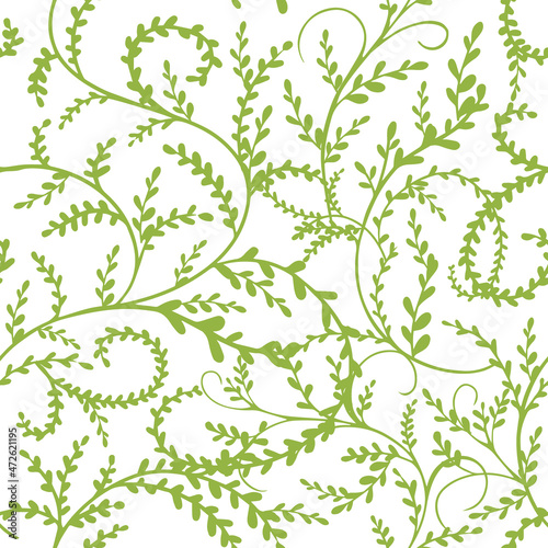 Green seamless background beautiful twigs. Vector illustration