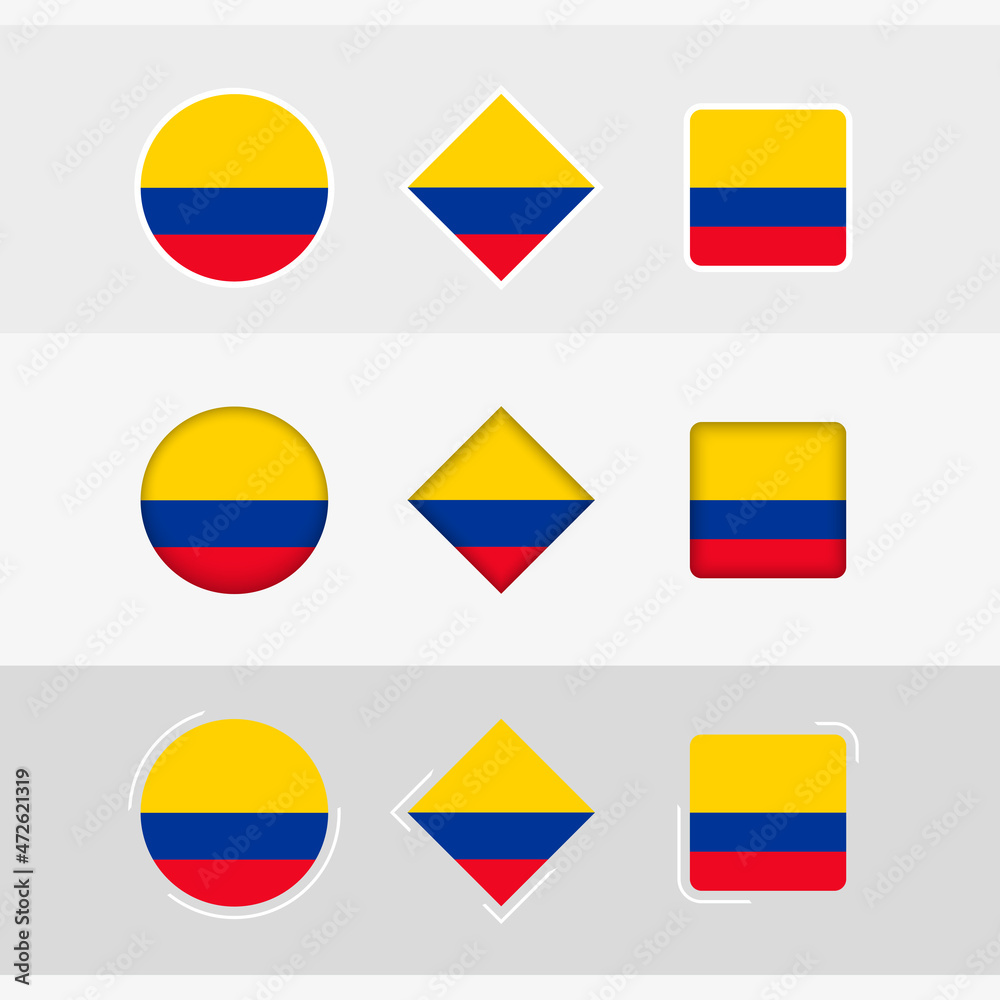 Colombia flag icons set, vector flag of Colombia. Colombia flag icons set, vector flag of Colombia.