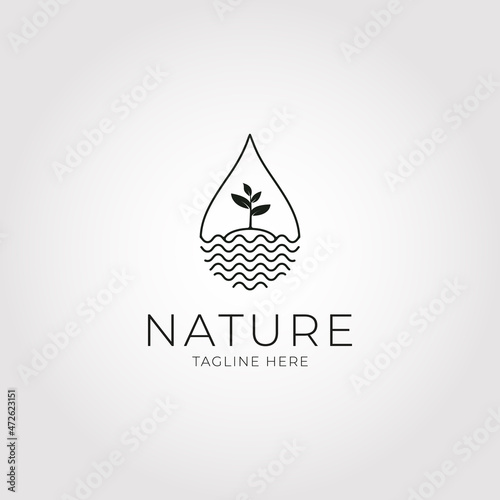 Water drop with tree icon vector logo design. Nature tech sign.