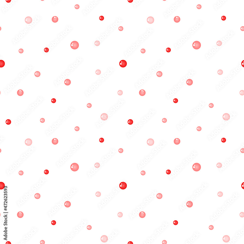 Vector pattern with small pink bubbles on a white background. Bubbles, circles, speckles. Pattern for fabrics, pajamas, dresses, posters.
