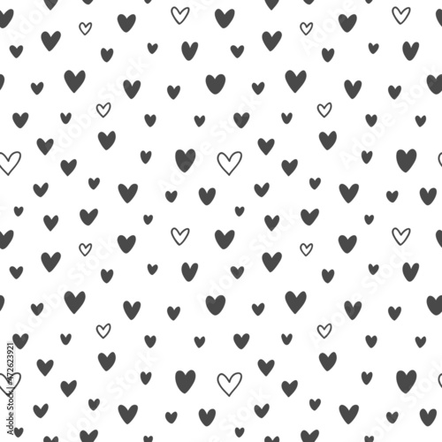 Seamless Pattern With Doodle Hand Drawn Valentine Hearts