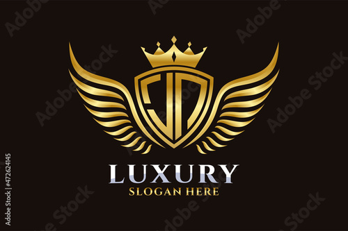 Luxury royal wing Letter JN crest Gold color Logo vector, Victory logo, crest logo, wing logo, vector logo template.