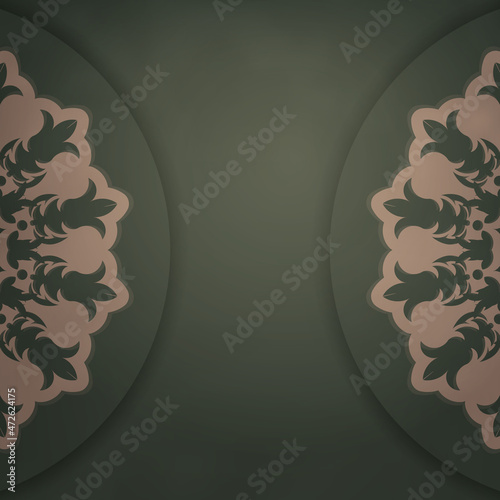 Template Flyer green with mandala brown ornament prepared for printing.