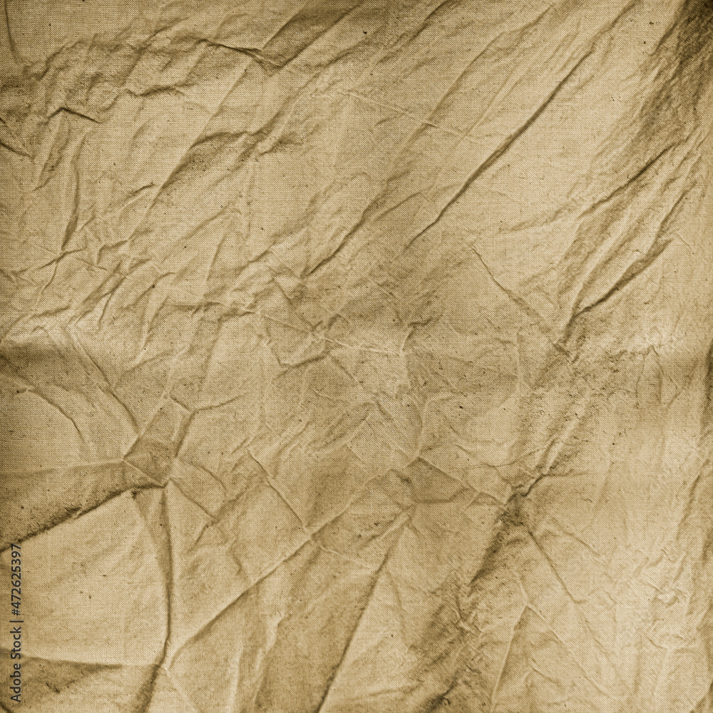 Fototapeta premium Dirty yellowed and crumpled curtain in front of an old window as a background