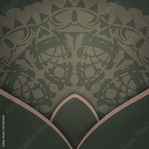 Template Greeting card in green color with Indian brown ornament prepared for printing.