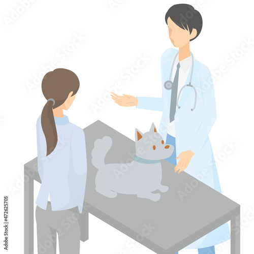 犬の健康についてアドバイスをする男性獣医と話を聞く飼い主