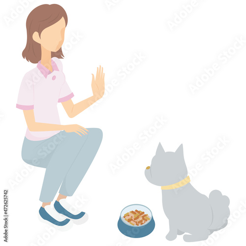 犬にしつけのトレーニングをする女性