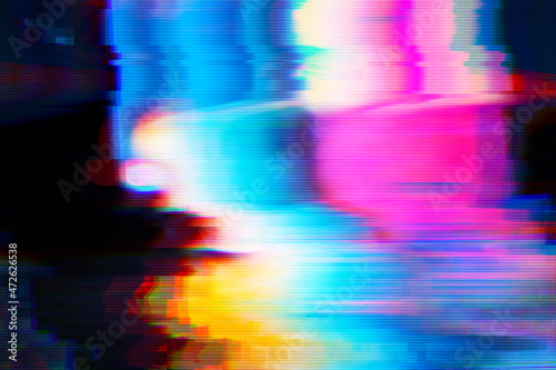 Abstract blue, mint and pink background with interlaced digital Distorted Motion glitch effect. Futuristic cyberpunk design. Retro futurism, webpunk, rave 80s 90s aesthetic techno neon colors photo