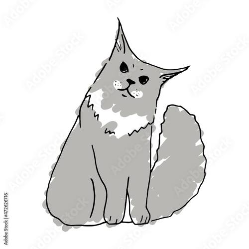 Black and white cat hand drawn vector illustration doodle sketch. Feline character outline design. Concept for kids children print, poster design, wrapping paper, pattern