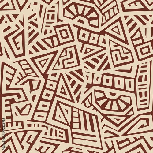 Unique Geometric Vector Seamless Pattern made in ethnic style. Aztec textile print. African traditional design. Creative boho pattern. Perfect for site backgrounds, wrapping paper and fabric design.