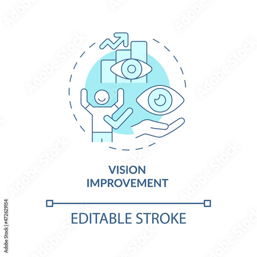 Vision improvement blue concept icon. Highly effective practice. Recovery after laser eye surgery abstract idea thin line illustration. Vector isolated outline color drawing. Editable stroke