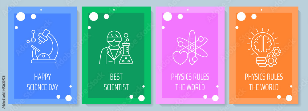 Celebrate world science day postcard with linear glyph icon set. Greeting card with decorative vector design. Simple style poster with creative lineart illustration. Flyer with holiday wish Celebrate world science day postcard with linear glyph icon set. Greeting card with decorative vector design. Simple style poster with creative lineart illustration. Flyer with holiday wish