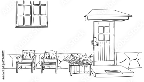 house entrance hand drawn
