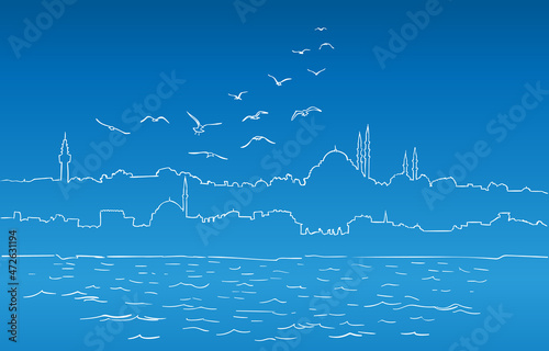 Istanbul city silhouette with mosques vector illustration