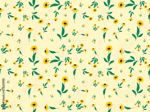 flower seamless pattern on yellow background © Eakkarach