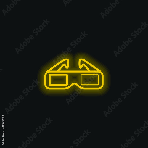 3d Spectacles For Cinema yellow glowing neon icon