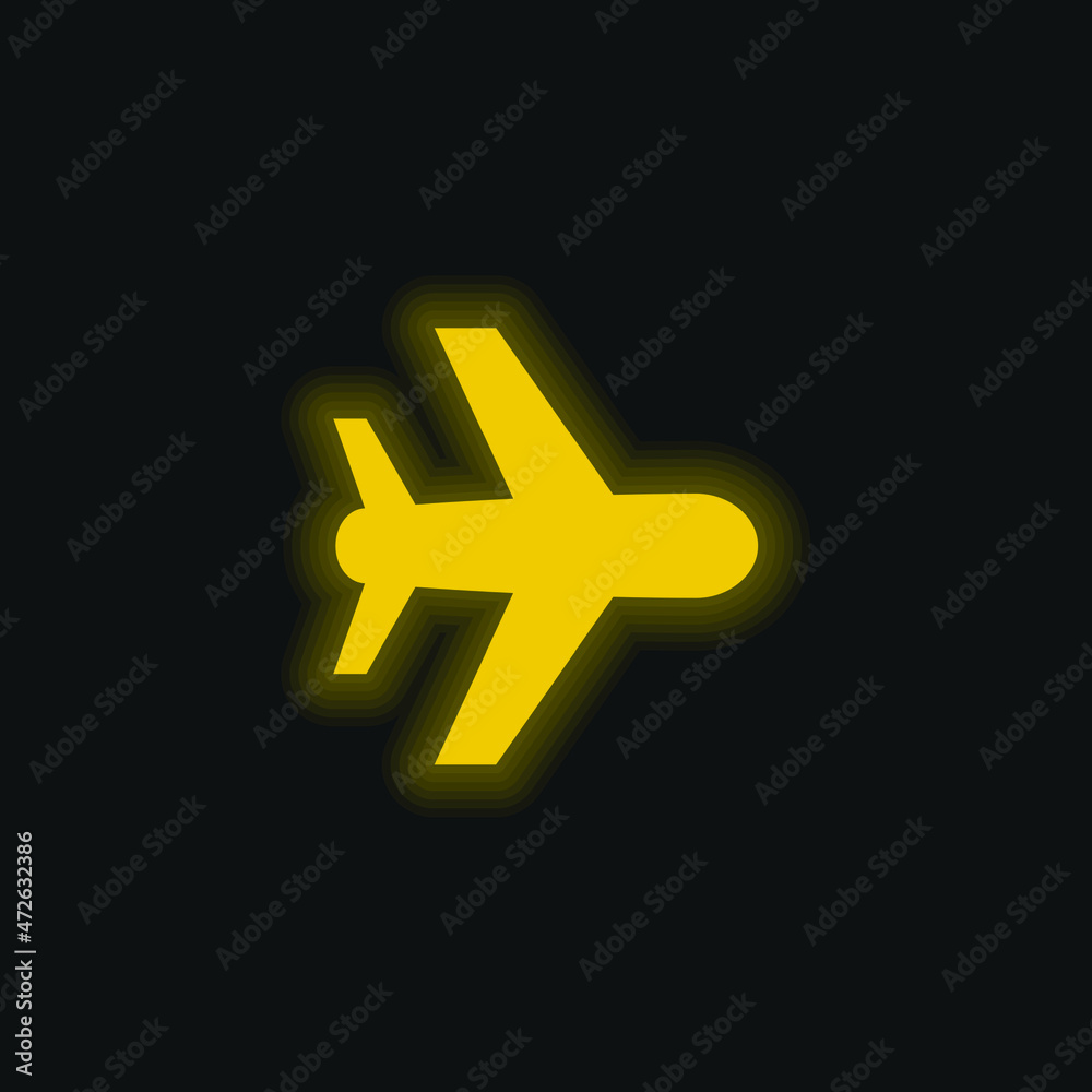 Obraz premium Aeroplane yellow glowing neon icon