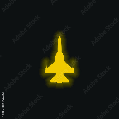 Airplane Silhouette yellow glowing neon icon
