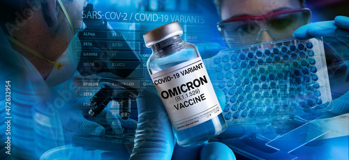 Photos Doctor hold the hand Vaccine vial with doses for New Variant of Covid-19 Omicron