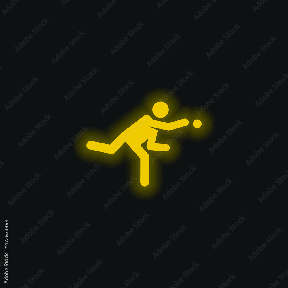 Baseball Player yellow glowing neon icon Baseball Player yellow glowing neon icon