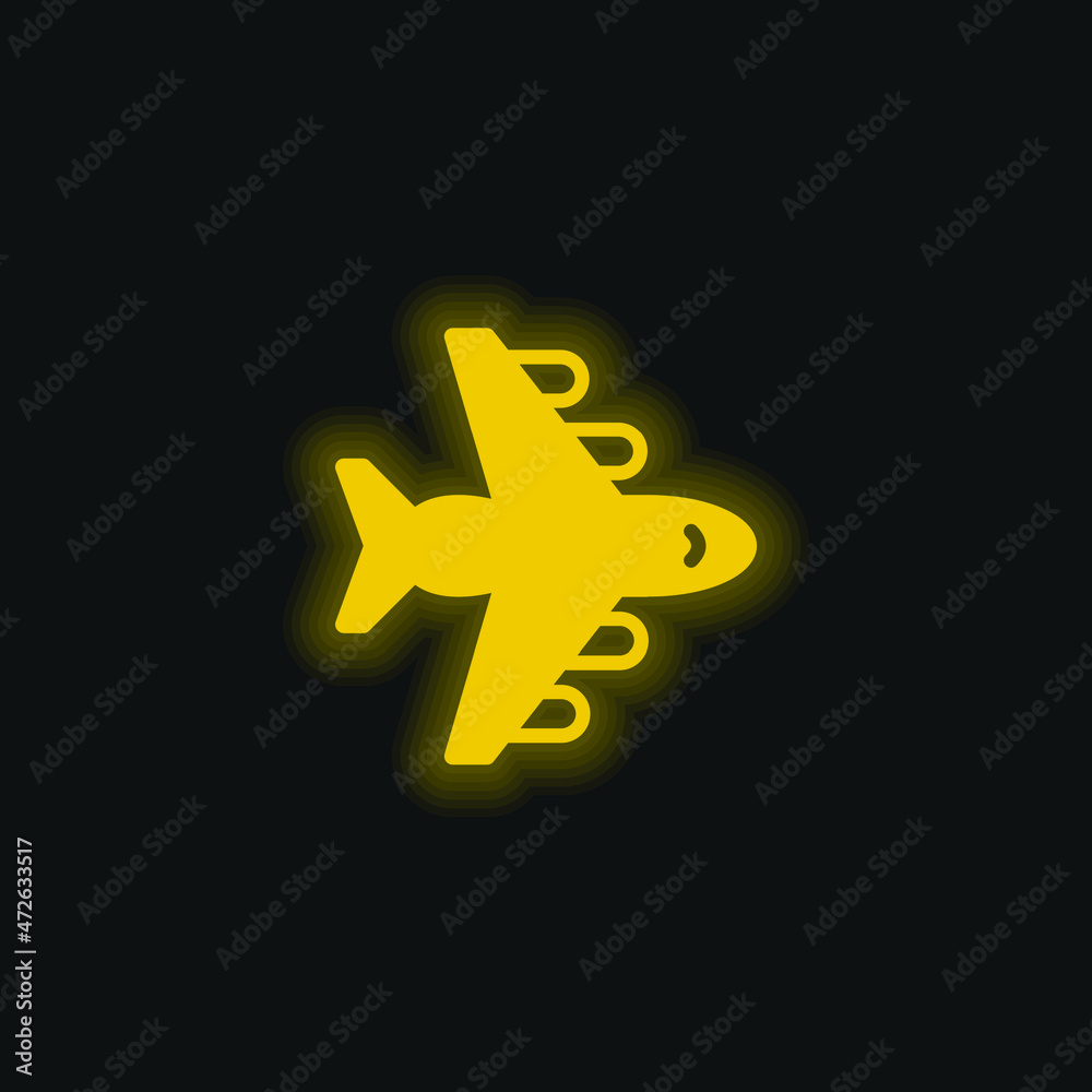 Fototapeta premium Aeroplane yellow glowing neon icon