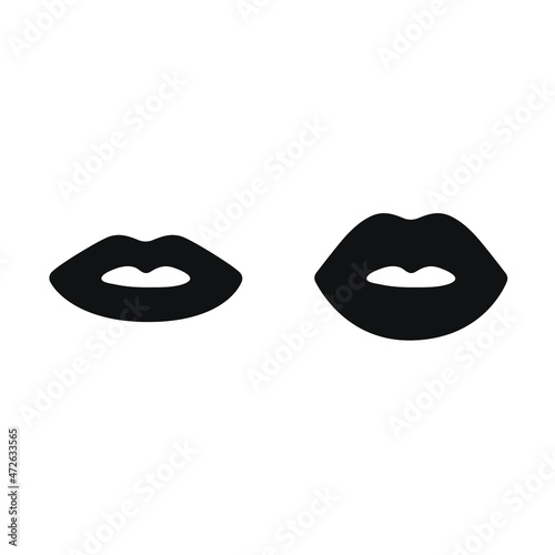 The lips are thin and the lips are plump, voluminous. Vector icon, black silhouette, before and after, flat minimal design isolated on white background, eps 10.